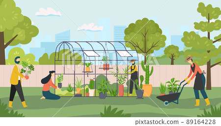 Gardening together, people grow plant on farm 89164228