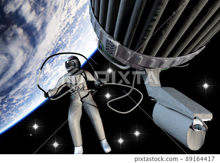 First spacewalk. 3D Illustration. First spacewalk. 3D Illustration. 89164417