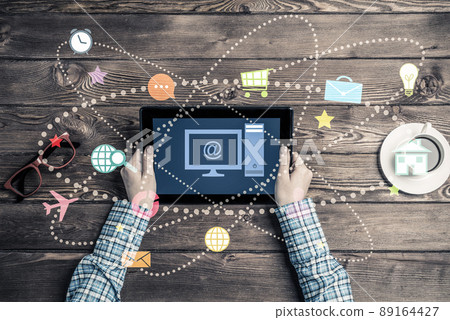 Concept of social communication and networking with media user interface Concept of social communication and networking with media user interface 89164427