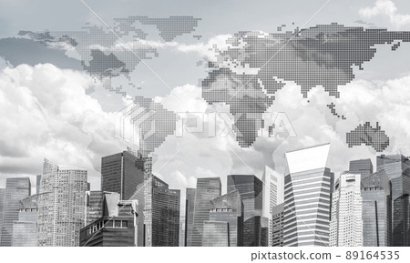 Modern city and social net as concept for global networking Modern city and social net as concept for global networking 89164535