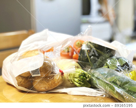 塑料購物袋中的蔬菜_冰箱背景 89165195
