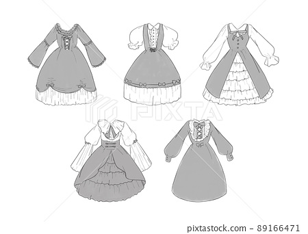 Gray maid outfit illustration set - Stock Illustration [89166471] - PIXTA