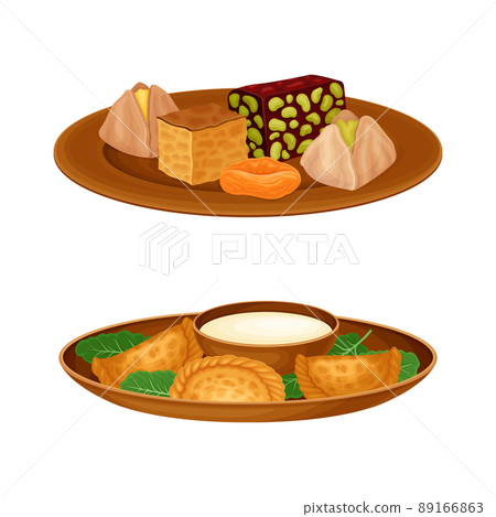 Turkish cuisine national traditional dishes set vector illustration Turkish cuisine national traditional dishes set vector illustration 89166863