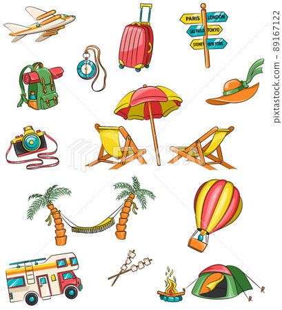 Set of Colorful Summer Holiday Icon Stickers. Vector Illustration Graphic Design Resources Set of Colorful Summer Holiday Icon Stickers. Vector Illustration Graphic Design Resources 89167122
