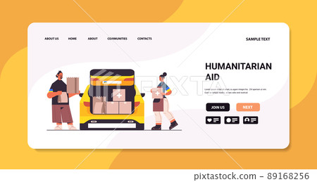 volunteer giving help boxes with Ukraininan flag to refugee humanitarian aid material assistance governmental help volunteer giving help boxes with Ukraininan flag to refugee humanitarian aid material assistance governmental help 89168256