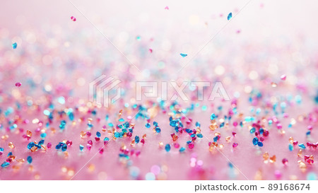 Gemstone Rain. Aquamarine, Morganite And Rubellite On Pink Background With Shallow Depth Of Field 89168674