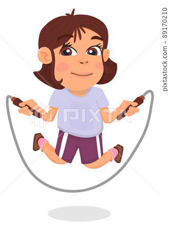 Girl skipping rope. Joyful kid outdoor activity Girl skipping rope. Joyful kid outdoor activity 89170210