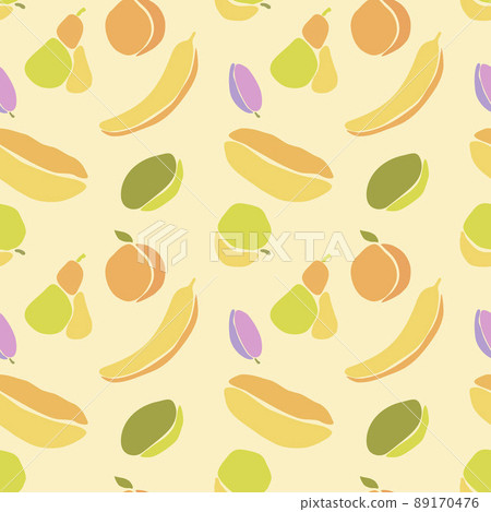 Fruit pattern in Boho style, pear orange melon plum banana kiwi apple. 89170476