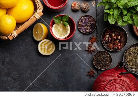 Various dried tea and teapot Various dried tea and teapot 89170869