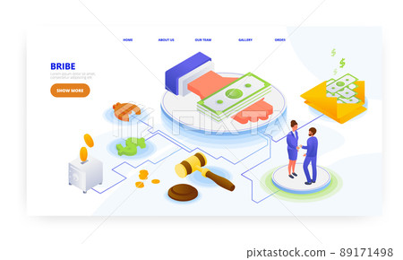 Bribe, landing page design, website banner vector template. Business bribery, corruption, crime. 89171498