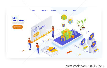 Gift voucher, landing page design, website banner vector template. Discount coupon, loyalty program. Online shopping. Gift voucher, landing page design, website banner vector template. Discount coupon, loyalty program. Online shopping. 89171545
