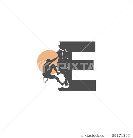 Rock climber climbing letter E illustration 89171593