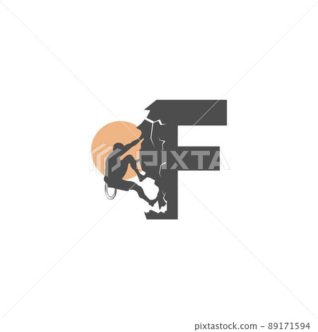 Rock climber climbing letter F illustration Rock climber climbing letter F illustration 89171594