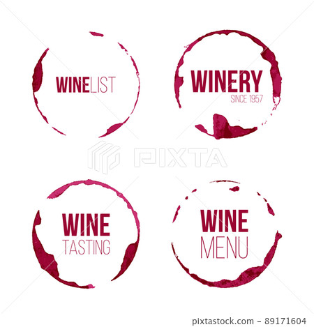 Set of Wine stains with different text. Vector design elements. 89171604