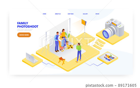 Family photoshoot in studio with pet dog, landing page design, website banner vector template. Family photoshoot in studio with pet dog, landing page design, website banner vector template. 89171605