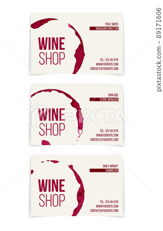 Set of Wine Shop business cards isolated on white background. Vector design elements. 89171606