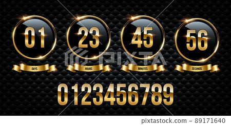 Vector luxury counter. Golden numbers inside golden rings and ribbons on black background. Vector luxury counter. Golden numbers inside golden rings and ribbons on black background. 89171640