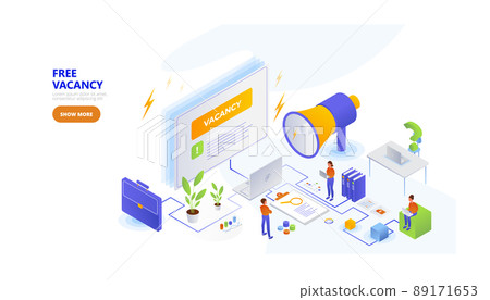 Free vacancy, landing page design, website banner vector template. Recruit agency services, employment. Free vacancy, landing page design, website banner vector template. Recruit agency services, employment. 89171653