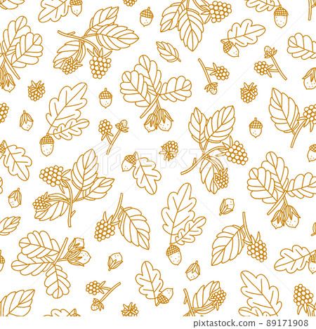 Acorns, forest nuts and raspberry seamless pattern Acorns, forest nuts and raspberry seamless pattern 89171908
