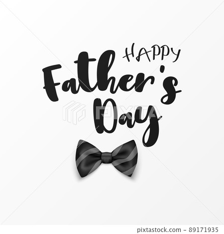 Fathers Day Banner, June 19th. Vector Background. Banner with Black Striped Realistic Bow Tie, Lettering, Typography. Silk Glossy Bowtie, Tie Gentleman. Fathers Day Holiday Concept 89171935