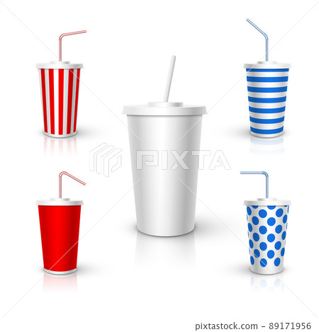 Plastic Cup with tube mockup. Vector realistic design elements. 89171956