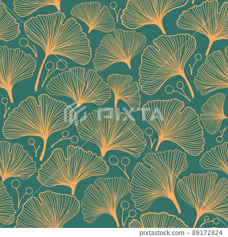 Seamless pattern with ginkgo leaves, gold, green Seamless pattern with ginkgo leaves, gold, green 89172824