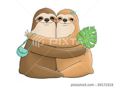 Couple of two cute little sloths in love Couple of two cute little sloths in love 89172828