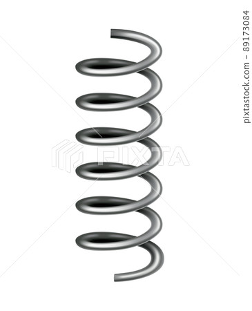 Metal spring. Spiral shape. Vector icon of swirl line or curved wire cord, shock absorber or equipment part. Repair spare part or flexible supplement 89173084