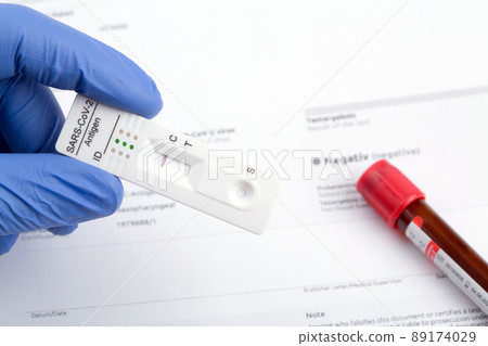 Negative test result by using rapid test device for COVID-19. 89174029