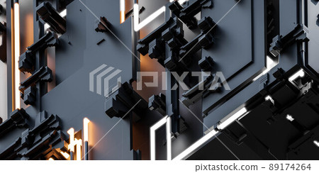 red glowing dark futuristic technology science innovation surface geometric object 3d render illustration 89174264