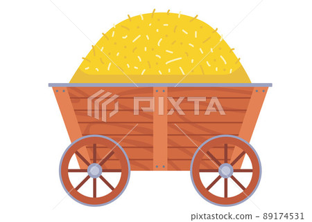 wooden cart with a haystack. rustic farming equipment. wooden cart with a haystack. rustic farming equipment. 89174531