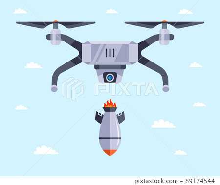 military drone drops aerial bombs. unmanned aerial vehicle military drone drops aerial bombs. unmanned aerial vehicle 89174544