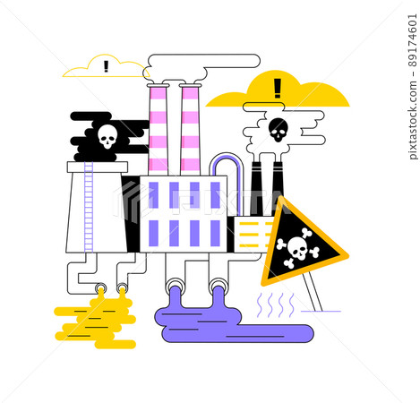 Chemical pollution abstract concept vector illustration. Hazardous waste products, landfill chemical contamination, industrial pollution problem, dangerous and toxic trash abstract metaphor. 89174601
