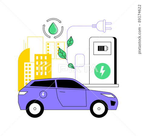 Electric vehicle use abstract concept vector illustration. Zero emission vehicle, urban electromobile service, modern electric car, industrial use, eco-friendly transportation abstract metaphor. 89174622