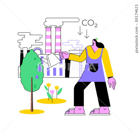 Reduction of gas emissions abstract concept vector illustration. Co2 reduction program, zero carbon footprint, reduce greenhouse gas, international measures, industrial emission abstract metaphor. Reduction of gas emissions abstract concept vector illustration. Co2 reduction program, zero carbon footprint, reduce greenhouse gas, international measures, industrial emission abstract metaphor. 89174623