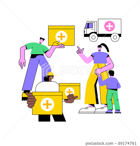 Humanitarian aid abstract concept vector illustration. Healthcare material assistance, independent aid, humanitarian service, charitable giving, help during natural disaster abstract metaphor. 89174761