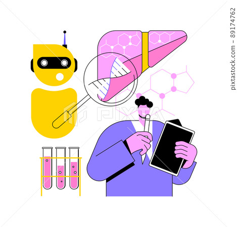 AI use in healthcare abstract concept vector illustration. AI in healthcare, artificial intelligence in drug industry, machine diagnosis system, medicine of the future abstract metaphor. 89174762