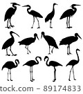 storks,cranes and flamingos silhouettes collection - vector 89174833