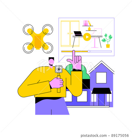 Real estate video tour abstract concept vector illustration. Real estate marketing, online streaming drone video, promotional shooting, open house, full-motion walk-through abstract metaphor. 89175056