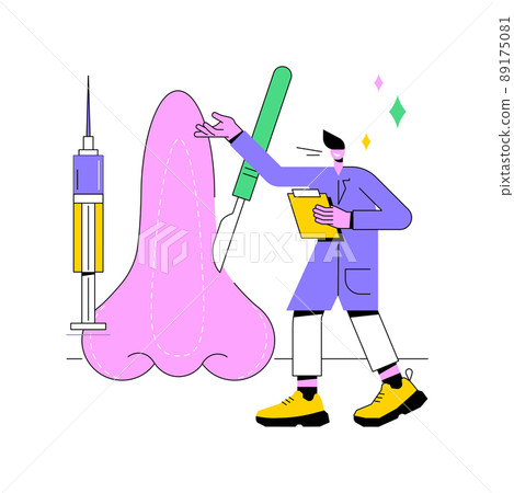 Rhinoplasty abstract concept vector illustration. Nose correction procedure, non-surgical rhinoplasty, changes shape of nose, respiratory problems, aesthetic reshaping risks abstract metaphor. 89175081