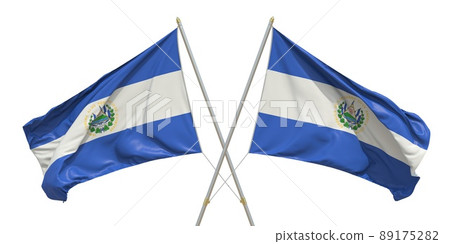 Two isolated flags of El Salvador on white background. 3D rendering 89175282