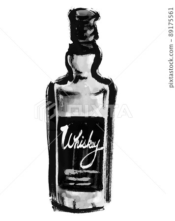 Hand-painted Japanese-style illustration of whiskey bottle and glass monochrome 89175561