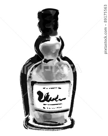 Hand-painted Japanese-style illustration of whiskey bottle and glass monochrome 89175563