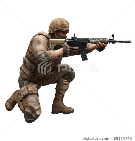 Soldier with a machine gun isolated white background 3d illustration Soldier with a machine gun isolated white background 3d illustration 89175749
