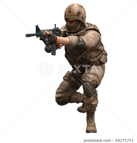 Soldier with a machine gun isolated white background 3d illustration Soldier with a machine gun isolated white background 3d illustration 89175751