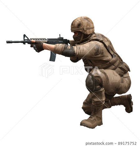 Soldier with a machine gun isolated white background 3d illustration Soldier with a machine gun isolated white background 3d illustration 89175752