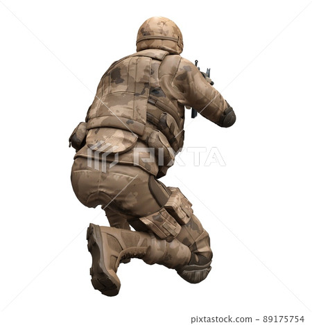 Soldier with a machine gun isolated white background 3d illustration 89175754