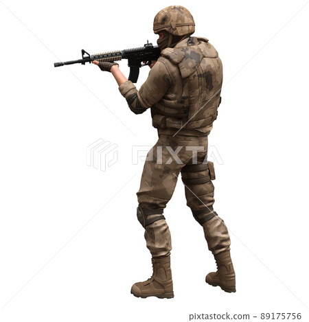 Soldier with a machine gun isolated white background 3d illustration 89175756