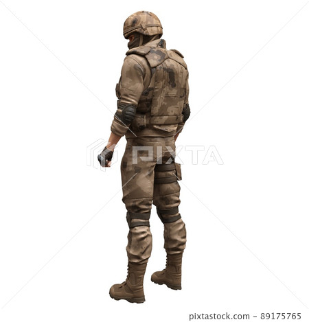 Soldier with a machine gun isolated white background 3d illustration 89175765