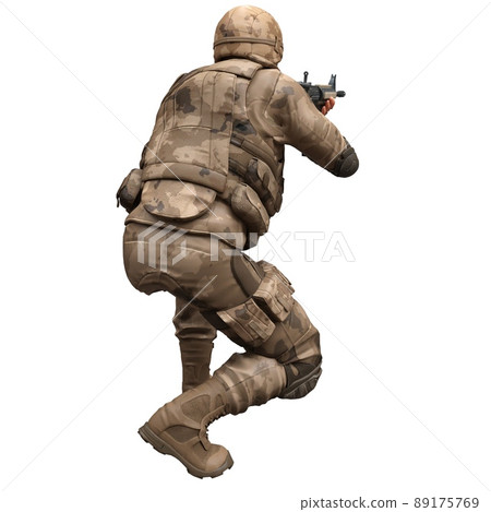 Soldier with a machine gun isolated white background 3d illustration 89175769